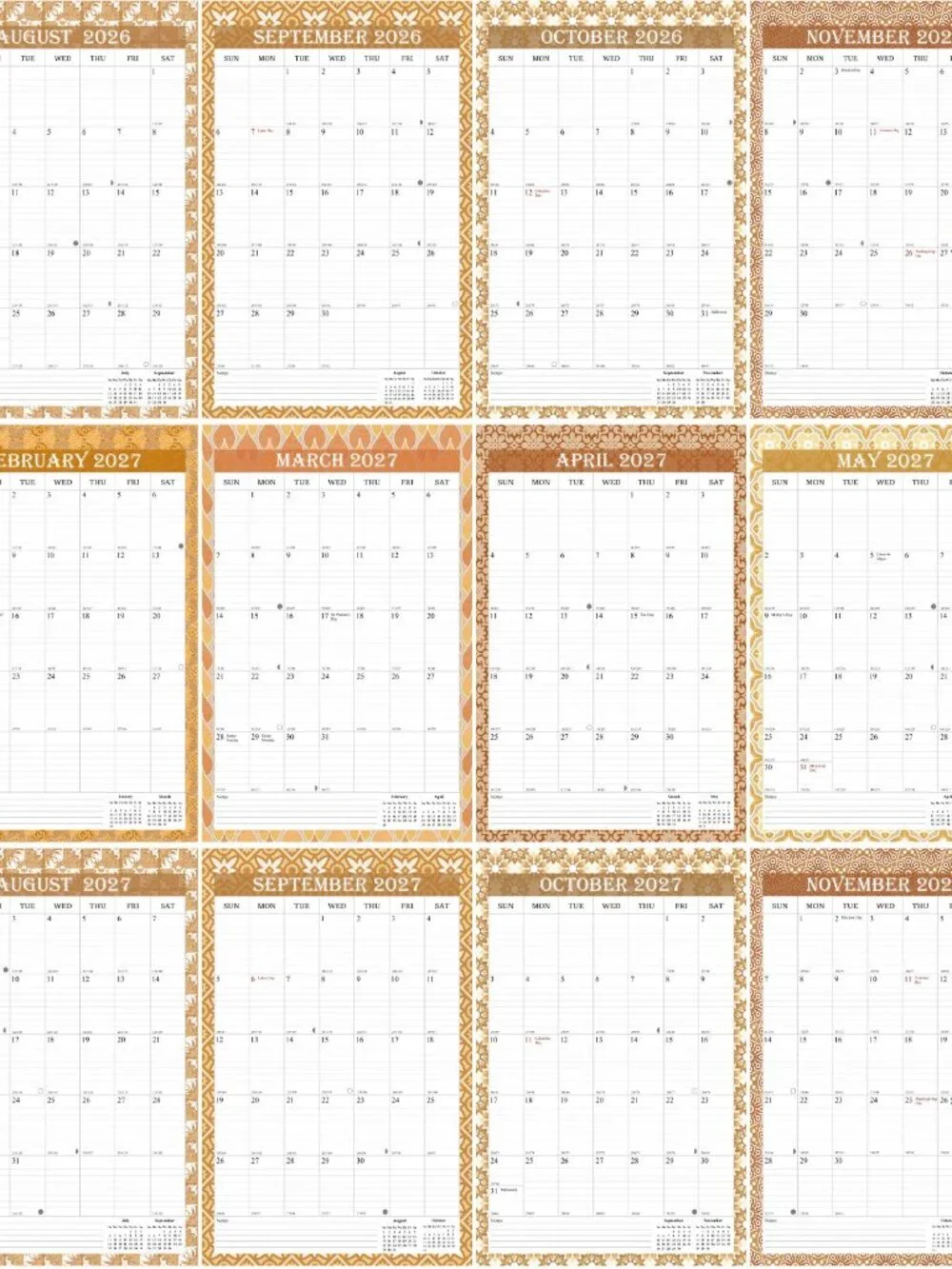 2026-2027 Wall Calendar Spiral-bound Twin-Wire Binding - 18 Months 8.5